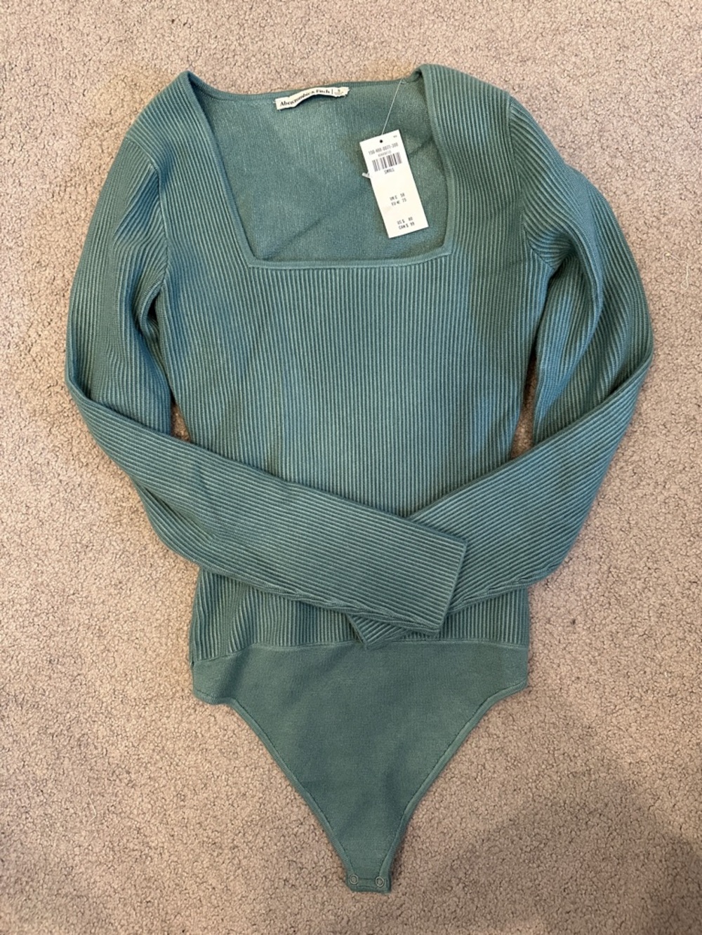 Abercrombie & Fitch Ribbed V-Neck Long Sleeve Bodysuit - Sage Green